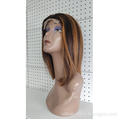Hot Selling Lace Front Afro Honey Blonde Highlighted Full Bob Wig Human Hair Ombre Human Hair Wig With Bang